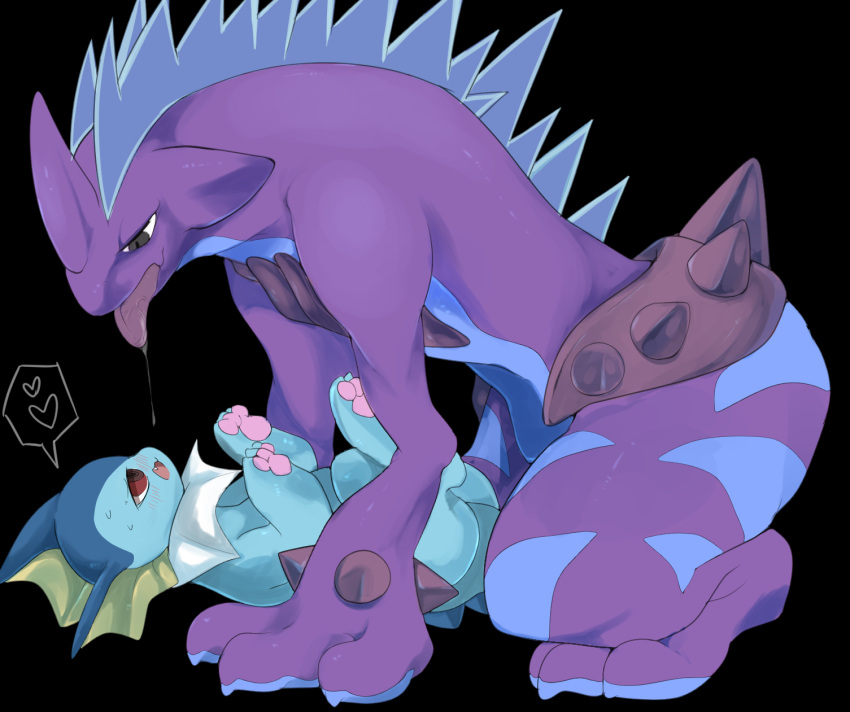 &lt;3 2019 :d ambiguous_gender black_background blue_body blue_countershading blue_skin blue_stripes blush bodily_fluids countershade_feet countershade_hands countershade_torso countershading cute_fangs digital_media_(artwork) drooling duo eeveelution feet feral fin grey_eyes h_rin0u0 head_fin hi_res kemono looking_at_another low_key_toxtricity lying multicolored_body multicolored_skin nintendo on_back open_mouth pawpads pink_pawpads pink_tongue pok&eacute;mon pok&eacute;mon_(species) purple_body purple_skin red_eyes saliva simple_background size_difference smile speech_bubble spikes spikes_(anatomy) striped_body striped_legs striped_skin stripes tongue tongue_out toxtricity two_tone_body two_tone_skin vaporeon video_games