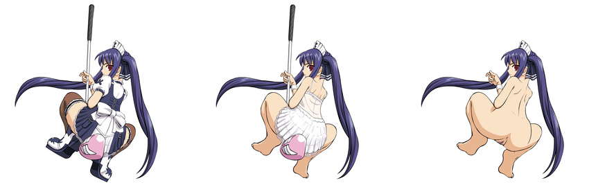 anus barefoot blue_hair bonnet feet golf_club highres kooh long_image maid nude pangya pussy soles twintails uncensored wide_image