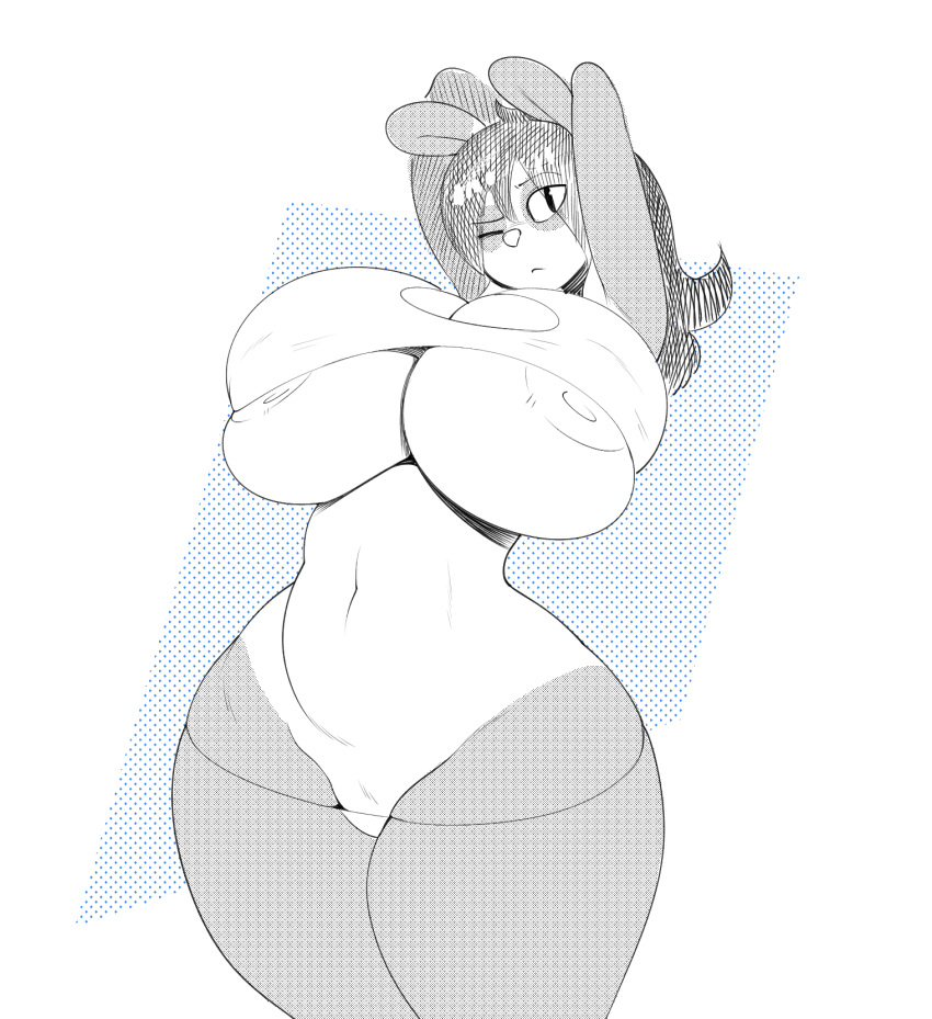 anthro big_breasts breasts clothing female giant_panda hi_res mammal navel one_eye_closed round_ears solo sqoon thick_thighs torn_clothing ursid wide_hips