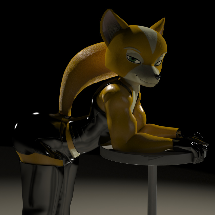 1:1 absurd_res anthro canid canine clothing fox fox_mccloud girly gloves handwear hi_res latex latex_gloves latex_outfit latex_stockings male mammal nintendo rubber solo star_fox themeshow101 video_games