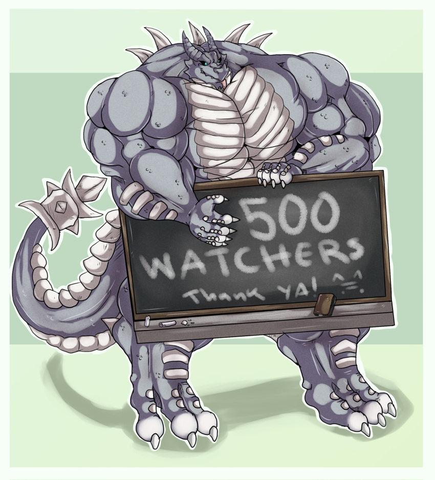 abs anthro barazoku belly biceps big_muscles blue_eyes bulge claws clothed clothing digital_media_(artwork) digitigrade dominant dragon dragontigerwolf flexing front_view fully_clothed grey_body grin growing growth growth_sequence happy hi_res huge_muscles hyper hyper_muscles kardukk kobold looking_at_viewer male multicolored_body muscular muscular_anthro muscular_male paws pecs pose reptile scalie sequence shaded smile solo spikes teeth tongue tongue_out two_tone_body two_tone_tail underwear white_body