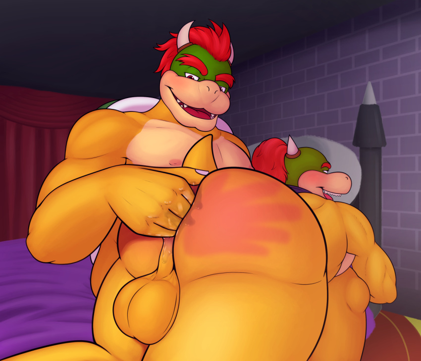 anal anal_penetration anthro anthro_on_anthro balls bed bodily_fluids bowser bowser_jr. butt digital_media_(artwork) duo father father_and_child father_and_son father_penetrating_son fingering furniture genital_fluids genitals hair hi_res horn incest_(lore) koopa looking_pleasured lying male male/male male_penetrated male_penetrating male_penetrating_male mario_bros muscular muscular_anthro muscular_male nintendo nipples nude open_mouth parent parent_and_child pecs penetration rear_view saliva scalie sex shell smile son teeth timidwithapen tongue tonogue video_games