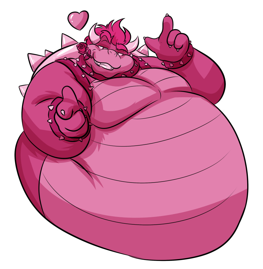 &lt;3 2_horns 4_fingers absurd_res anthro armband bedroom_eyes belly big_belly bowser bracelet collar eyebrows fangs fatglaz finger_gun fingers flower flower_in_mouth gesture hair hi_res horn hyper hyper_belly jewelry love_handles male mario_bros moobs narrowed_eyes nintendo obese obese_anthro obese_male overweight overweight_anthro overweight_male plant raised_eyebrow rose_(flower) rose_in_mouth seductive shell solo spiked_armband spiked_bracelet spiked_collar spiked_shell spikes spikes_(anatomy) teeth video_games