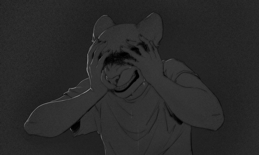 2022 anthro bodily_fluids crying digital_media_(artwork) felid feline hi_res male mammal smileeeeeee solo tears teeth