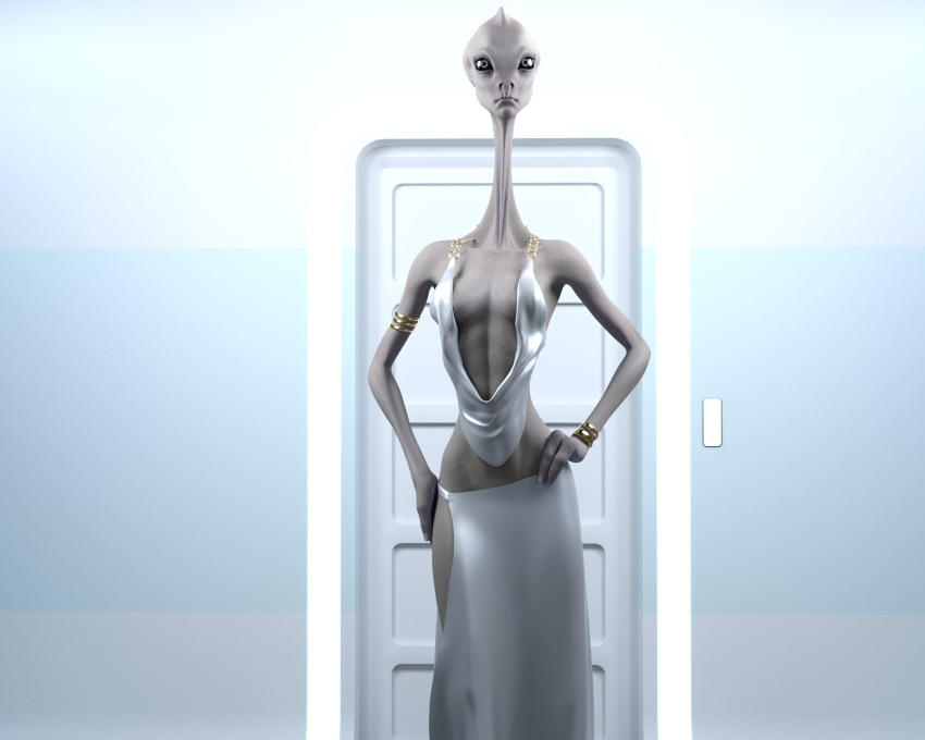 alien black_eyes clothing dress drinkerofskies female grey_body grey_skin hi_res humanoid kaminoan solo star_wars