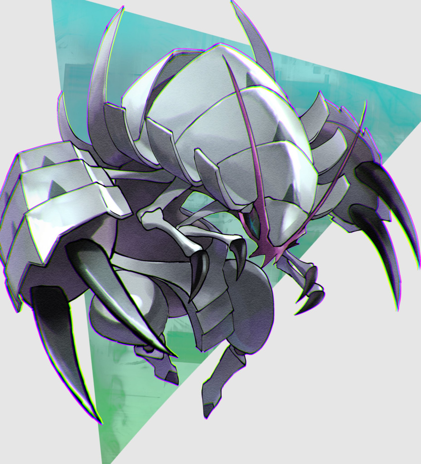 +_+ blurry chromatic_aberration claws commentary_request futena_goze golisopod green_background highres looking_at_viewer no_humans pokemon pokemon_(creature) solo spikes