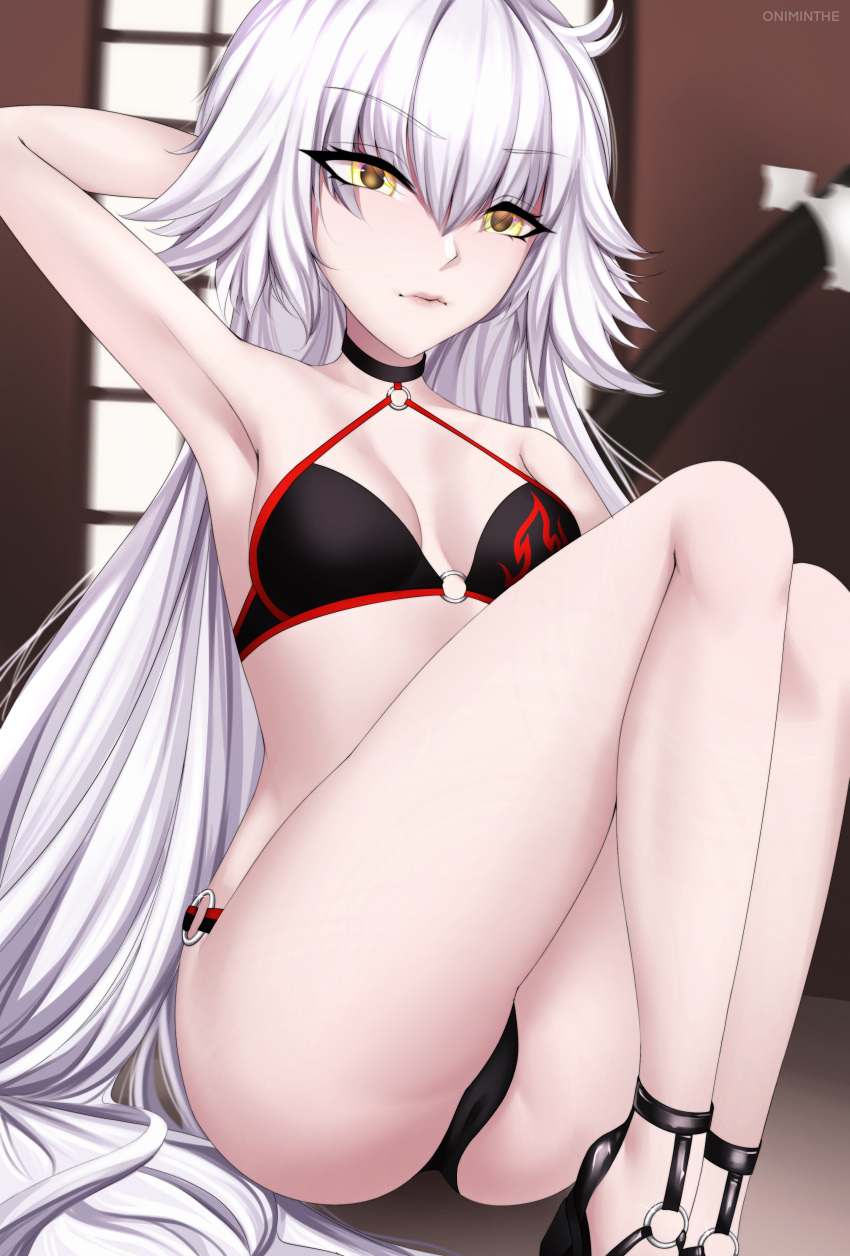 absurdres fate/grand_order fate_(series) high_heels highres jeanne_d'arc_(alter_swimsuit_berserker)_(fate) jeanne_d'arc_(fate) long_hair non-web_source swimsuit yellow_eyes