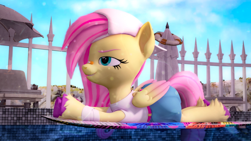 16:9 3d_(artwork) 4k 90s_grunge_fluttershy absurd_res alternate_hairstyle band-aid band-aid_on_face band-aid_on_nose bandage bottomwear clothed clothing digital_media_(artwork) equid equine feathered_wings feathers female feral fetlocks fluffy fluffy_mane fluffy_tail fluttershy_(mlp) folded_wings friendship_is_magic fur grin hair hasbro hat headgear headwear hi_res hooves horse lying mammal my_little_pony mythological_creature mythological_equine mythology on_front outside pegasus pony shirt silkworm205 skirt smile solo source_filmmaker surfboard surfing tail topwear tuft widescreen wings yellow_body