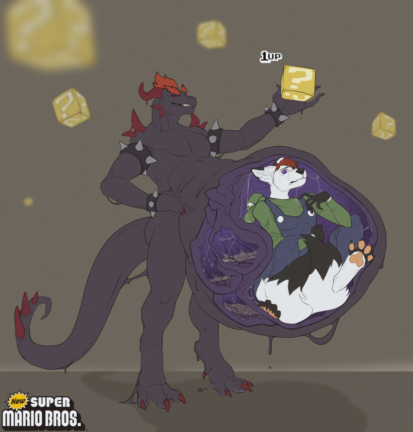 ?_block abdominal_bulge absurd_res anthro anthro_pred bodily_fluids canid canine canis cosplay cosplaying_pred cosplaying_prey cutaway detailed_internal devourer_(razor_koopa) diagramxslur dragon dripping english_text fangs feet flat_colors forced fox fully_inside gameplay_mechanics goo_creature goo_dragon goo_dripping guts hi_res horn inside_stomach intestines life_(gaming) logo male male_pred male_prey mammal multi_stomach muscular muscular_anthro muscular_male mythological_creature mythological_scalie mythology organs parody pawpads paws pure_(purethefloof) purple_body purple_flesh red_eyes same_size_vore scalie sharp_teeth simple_background spikes spread_toes stomach stomach_acid tail teeth text toes unwilling_prey vore worried worried_face worried_look