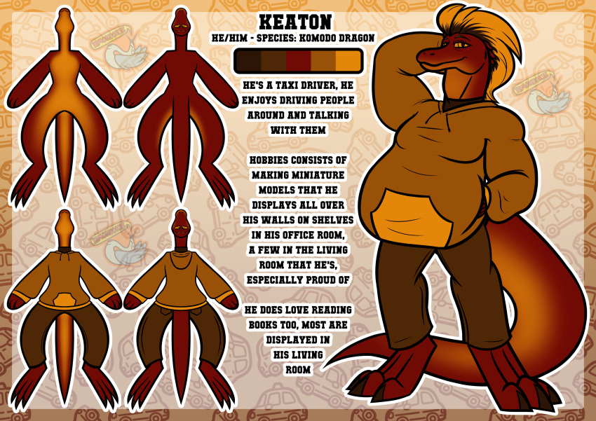 absurd_res anthro claws clothing dragon hi_res hoodie keaton_(disambiguation) komodo_dragon lizard male model_sheet monitor_lizard mythological_creature mythological_scalie mythology reptile scalie sheet_(disambiguation) topwear