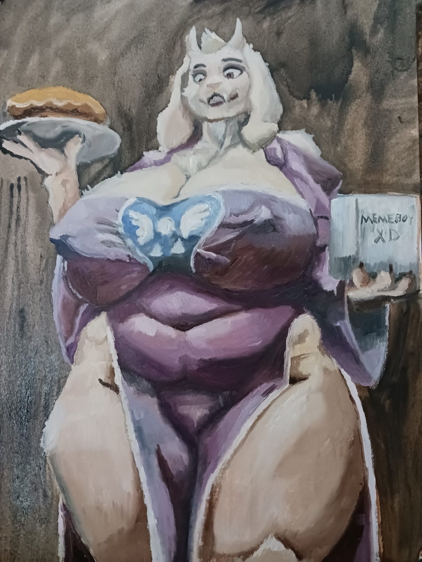 absurd_res anthro bovid caprine clothing dixxbedru dress female goat hi_res mammal meme oil_painting_(artwork) painting_(artwork) slightly_chubby solo thick_thighs toriel traditional_media_(artwork) undertale undertale_(series)