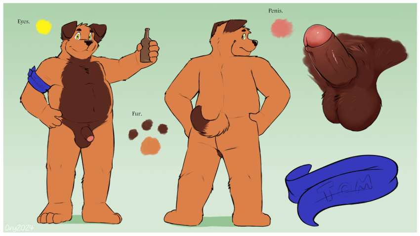 alcohol anthro aroused beer belly beverage canid canine canis domestic_dog genitals hi_res incestuous_fantasy male mammal model_sheet nude onykr penis pinup pose presenting tom_(onykr)