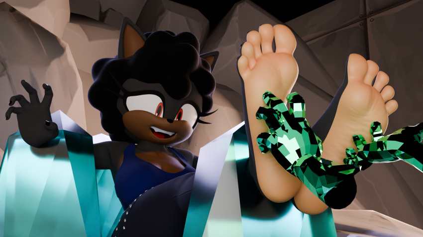 3d_(artwork) 5_toes anthro barefoot breasts canid canine chrystix_(twintails3d) cleavage clothed clothing crystal digital_media_(artwork) disembodied_hand domestic_cat dominant dominant_male duo fan_character feet felid feline felis female fox hi_res humanoid_feet male mammal onnie_(twintails3d) plantigrade restraints shoes_removed stocks submissive submissive_female tickling tickling_feet toes twintails3d