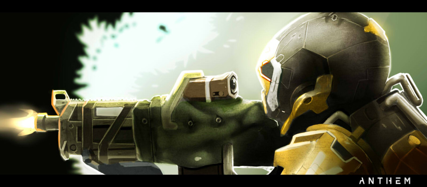 1other anthem_(game) commentary_request copyright_name firing from_side gloves grey_gloves gun helm helmet highres holding holding_gun holding_weapon kuro_kosyou letterboxed other_focus painttool_sai_(medium) scope solo upper_body weapon
