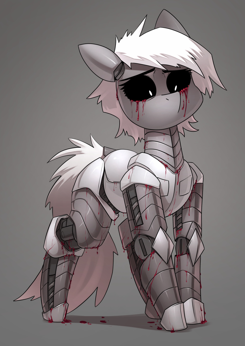 absurd_res black_sclera blood bodily_fluids crying_blood equid equine hair hasbro hi_res horse looking_down machine mammal my_little_pony pony robot solo tears underpable white_eyes white_hair