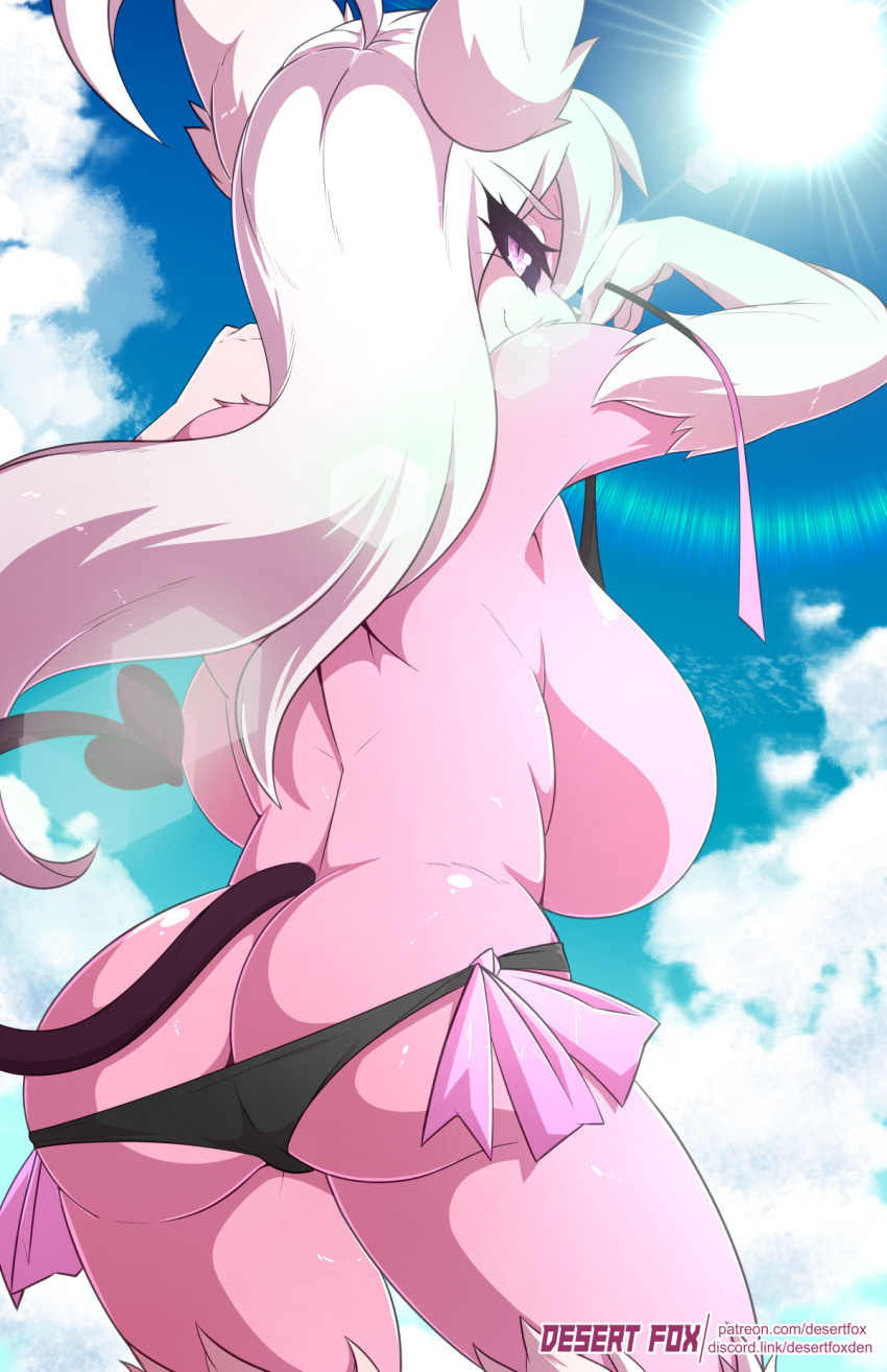 anthro big_breasts bikini breasts butt clothing demon female hi_res hybrid mammal pink_body sagestrike2_(artist) solo spade_tail swimwear