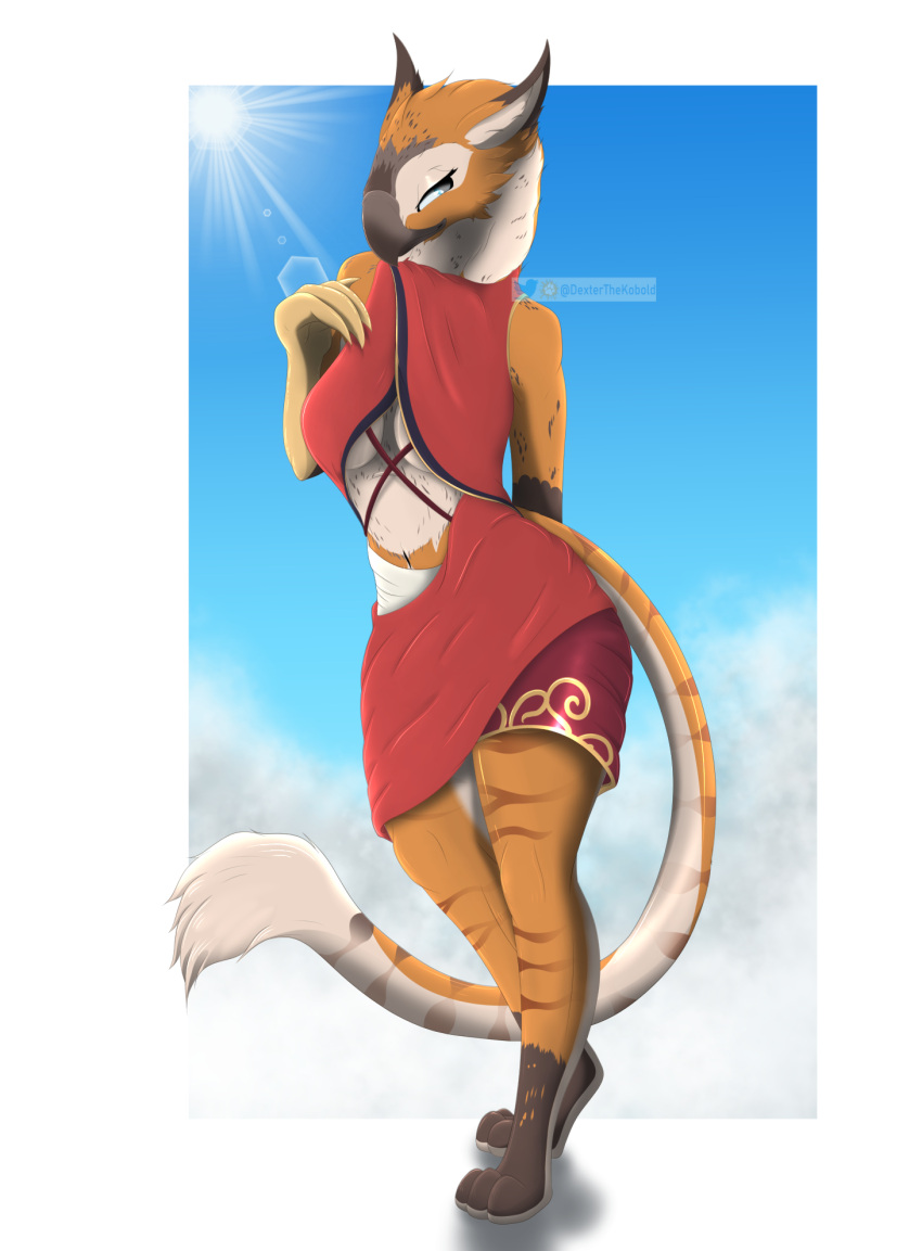 anthro avian bird clothed clothing dexter.98 dexterthekobold dress female gryphon hi_res mythological_avian mythology navel pickit solo