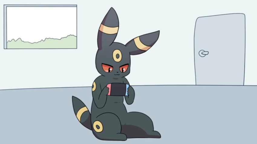 ambiguous_gender canid canine cat_face eeveelution fox game_console holding_console mammal nintendo nintendo_switch pok&eacute;mon pok&eacute;mon_(species) sitting solo sum umbreon video_games