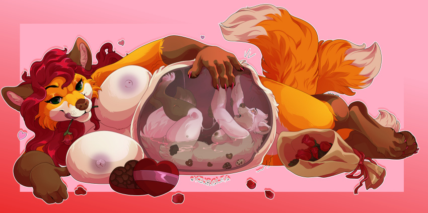 anthro candy canid canine canis carissa chocolate dessert digestion digestion_noises female female/female flower food forced fox hi_res holidays internal mammal plant romantic rose_(flower) serialdad solo valentine's_day vore wolf