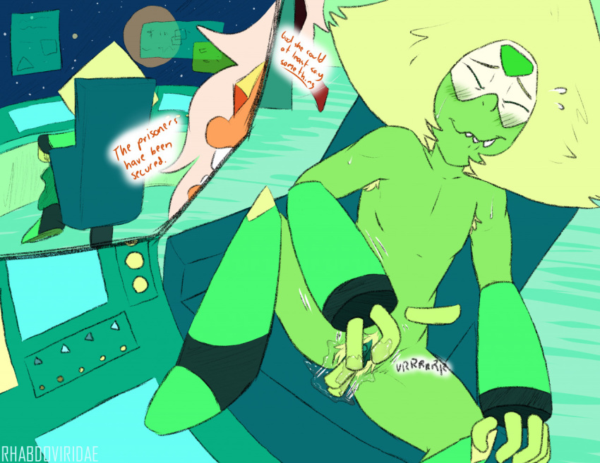 5_fingers armpit_hair blush blush_lines body_hair cartoon_network chair conditional_dnp duo female fingering fingering_self fingers flat_chested furniture gem_(species) green_blush green_body green_hair green_skin hair humanoid jasper_(steven_universe) masturbation not_furry orange_body orange_skin peridot_(steven_universe) pubes sitting solo_focus steven_universe vaginal vaginal_fingering vaginal_masturbation white_hair wolftacos