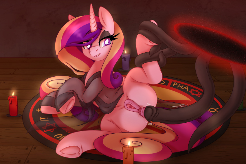 absurd_res anal anal_penetration anus candle equid equine female feral friendship_is_magic genitals hasbro hi_res horn lit_candle magic magic_circle mammal my_little_pony pearlyiridescence penetration portal princess_cadance_(mlp) pussy shallow_penetration spread_legs spreading tentacle_in_ass tentacle_penetration tentacles winged_unicorn wings