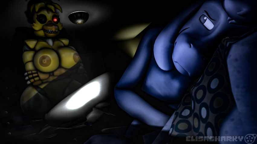 3d_(artwork) animatronic anthro asriel_dreemurr bovid breasts caprine chica_(fnaf) digital_media_(artwork) elisasharky_(artist) female five_nights_at_freddy's five_nights_at_freddy's_4 flashlight goat hi_res imminent_rape machine male male/female mammal night nightmare_chica_(fnaf) nightmare_fuel robot scared scottgames source_filmmaker undertale undertale_(series) video_games