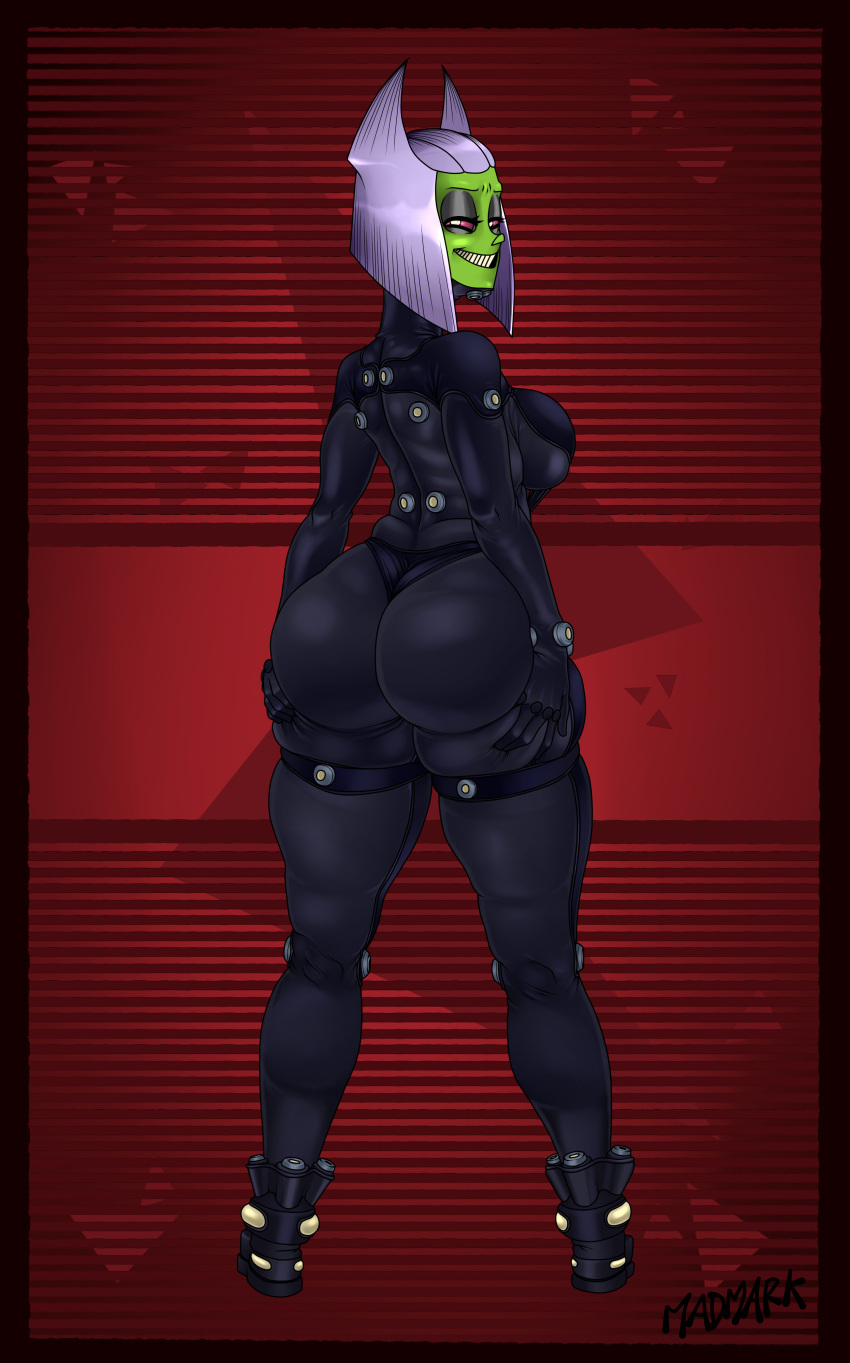 absurd_res big_butt butt butt_witch clothed clothing cosplay crossover crossover_cosplay female fully_clothed gantz green_body green_skin hi_res huge_butt humanoid madmark solo thick_thighs thigh_squeeze twelve_forever