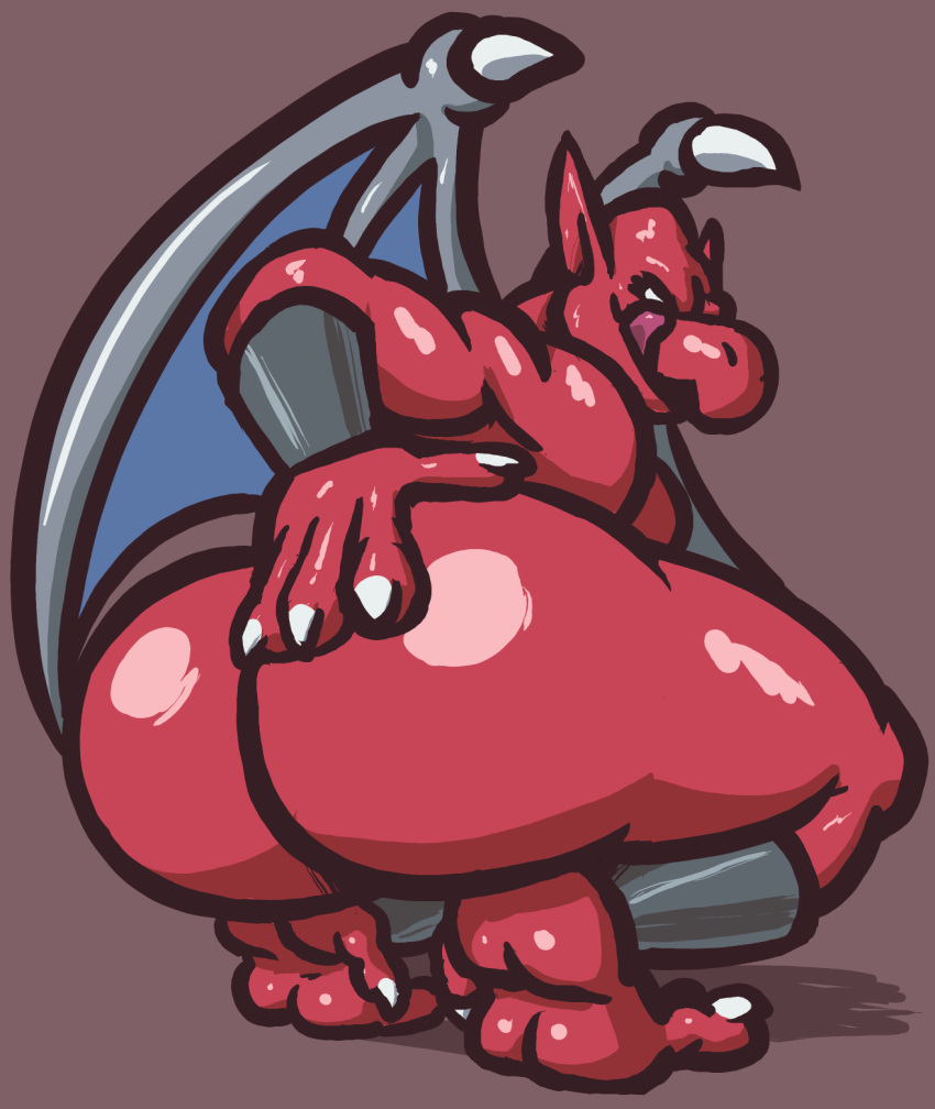 butt crouching demon's_crest firebrand gargoyle's_quest hi_res male presenting presenting_hindquarters red_arremer red_body tehsquishyray tongue tongue_out video_games wings