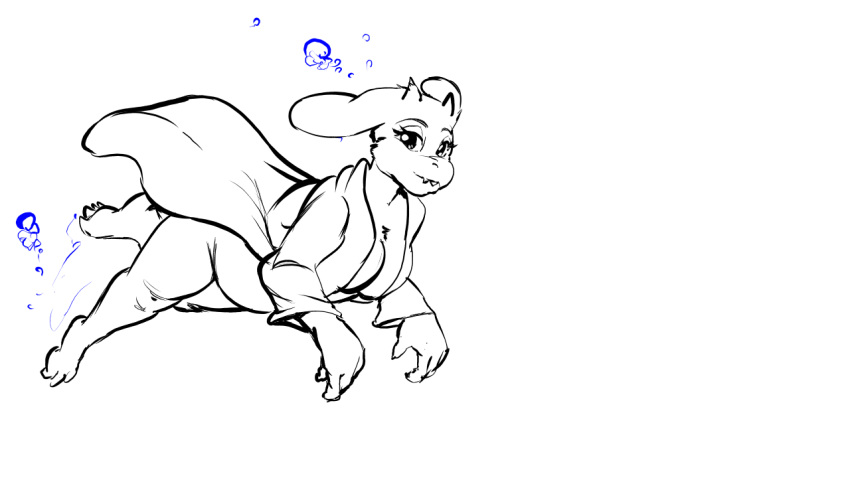 air_bubble animated anthro areola belly black_and_white boss_monster bovid breasts byondrage caprine clothing female fur genitals looking_at_viewer mammal monochrome navel nipples pussy swimming toriel undertale undertale_(series) underwear undressing video_games