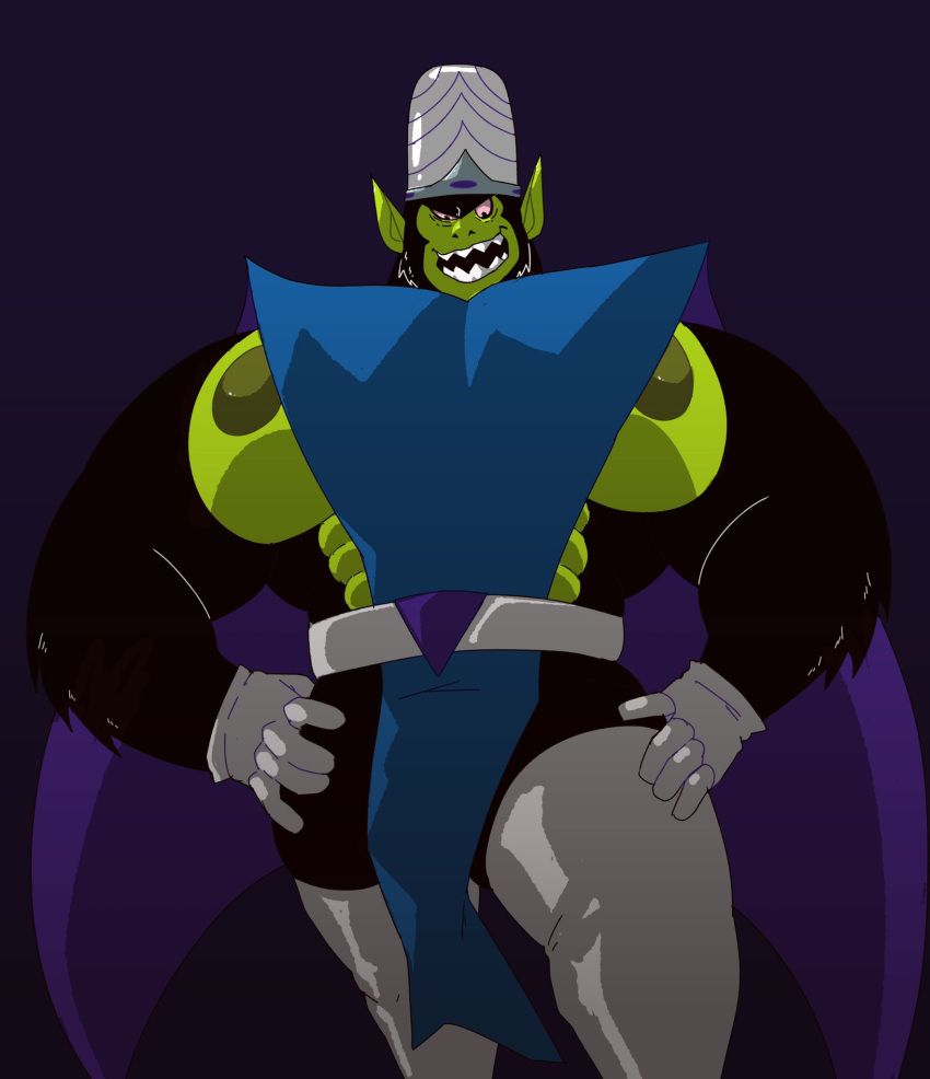 anthro ape big_pecs black_body black_fur boots cape cartoon_network clothing footwear fur green_body handwear haplorhine headgear headwear hi_res male mammal mojo_jojo muscular muscular_anthro muscular_male nipples pecs powerpuff_girls primate solo swirlzeez teeth