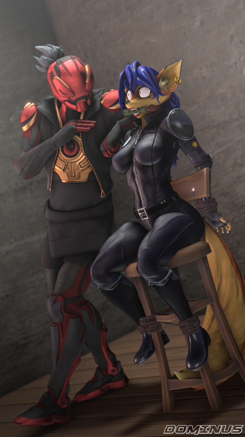 3d_(artwork) anthro bound canid canine carmelita_fox digital_media_(artwork) dominussfm duo female fox hi_res humanoid male mammal ronin_(fortnite) sly_cooper_(series) sony_corporation sony_interactive_entertainment source_filmmaker sucker_punch_productions video_games