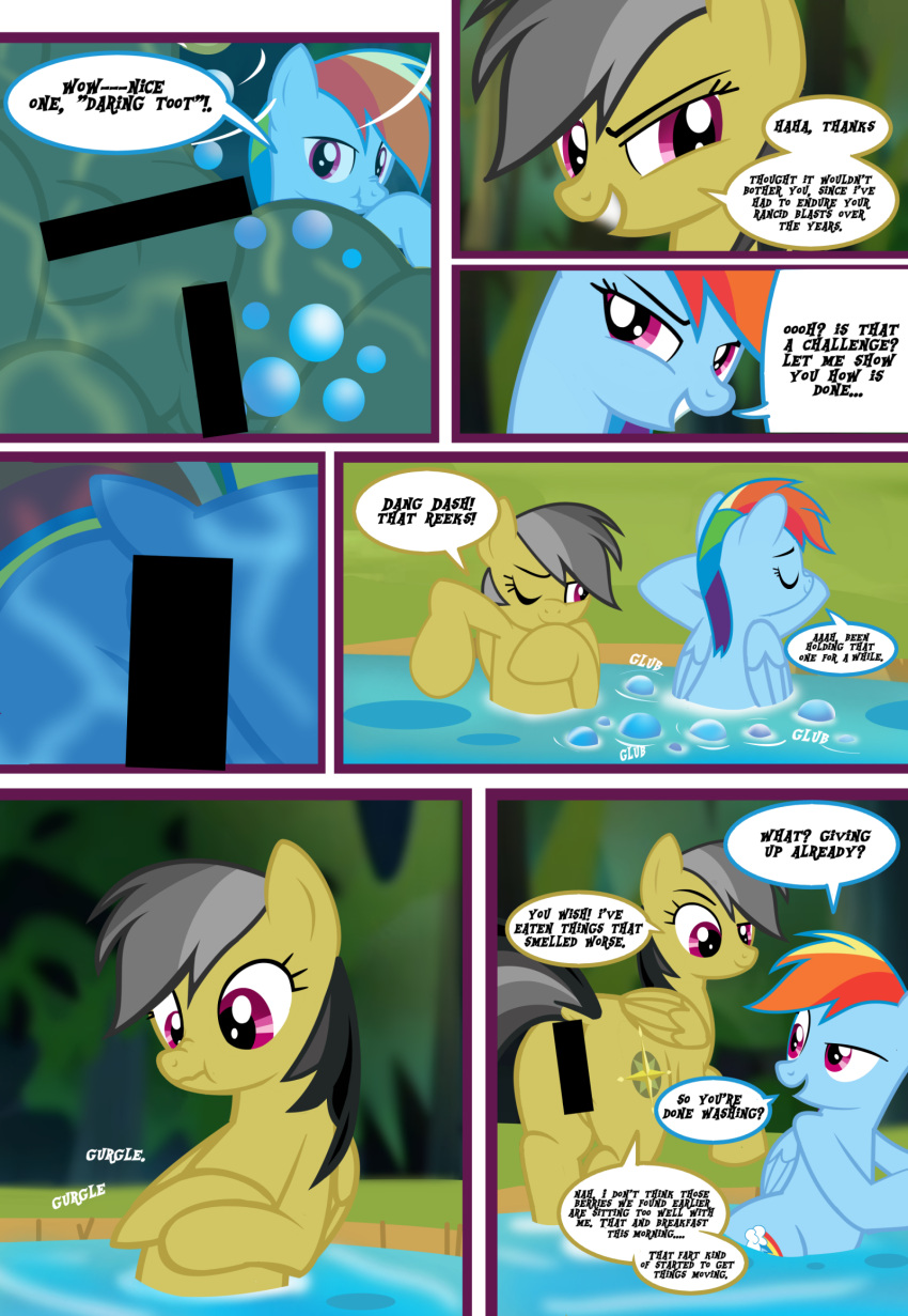 advertisement censored comic daring_do_(mlp) duo eating_feces feces female female/female feral friendship_is_magic hi_res jungle moon_pearl my_little_pony nude on_model pond pooping preview rainbow_dash_(mlp) sample scat succubi_samus