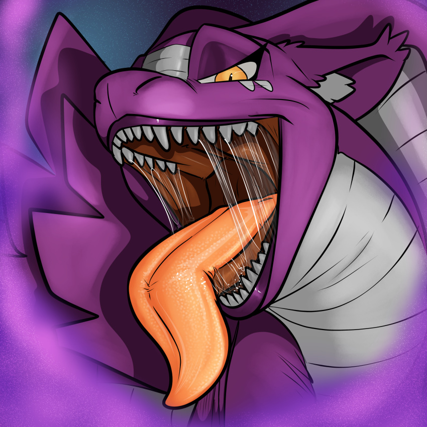 akudrache bodily_fluids felid female feral half-closed_eyes hi_res hybrid imminent_vore inner_ear_fluff lips long_tongue mammal mouth_shot mythological_sphinx mythology narrowed_eyes open_mouth orange_tongue purple_body reptile saliva scalie sharp_teeth snake solo teeth tongue tongue_out tuft yellow_eyes