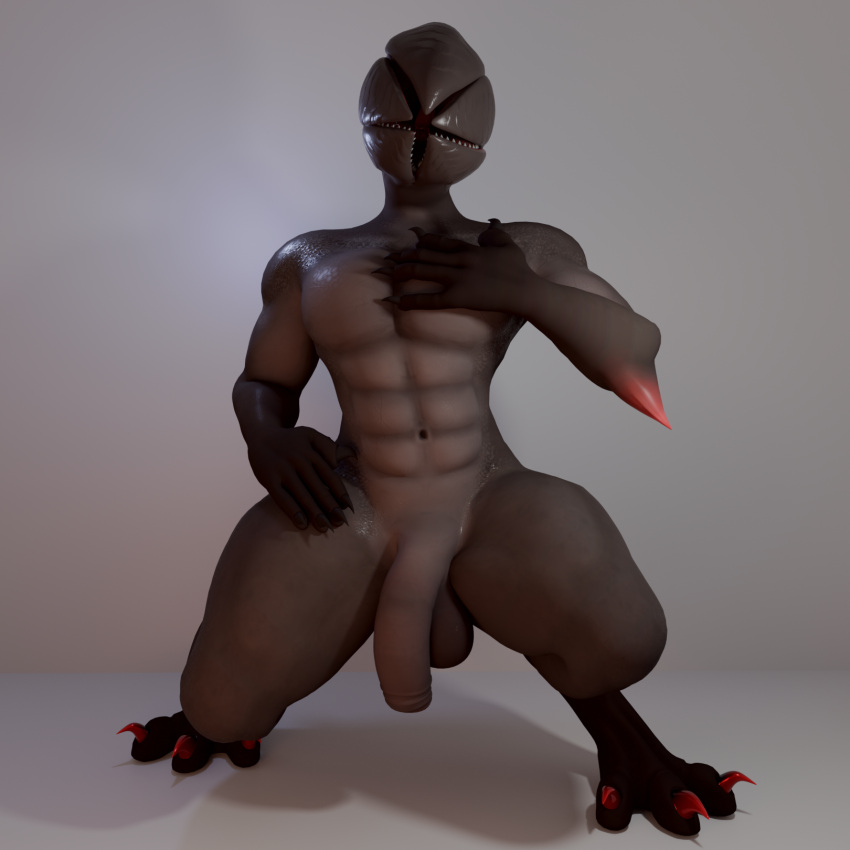 abs anthro balls biceps claws crouching demogorgon farran_height_(artist) flaccid foreskin genitals hand_on_chest hand_on_hip hi_res humanoid humanoid_genitalia humanoid_penis looking_at_viewer male monster monstrous_humanoid muscular muscular_anthro muscular_male navel netflix nude open_mouth pecs penis pose serparus_(oc) simple_background solo solo_focus stranger_things thick_thighs uncut_penis wide_hips