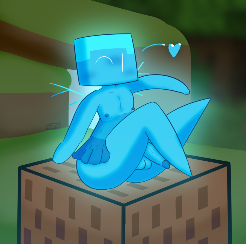 &lt;3 allay anthro balls blue_body blue_hair blue_skin blush eftiinsfw flaccid frilly genitals glowing glowing_body hair hi_res humanoid_genitalia humanoid_penis looking_away male microsoft minecraft mojang nipples note_block one_eye_closed outside penis penis_tip pointed_feet raised_arm raised_leg sitting solo vein veiny_penis video_games white_eyes wings xbox_game_studios