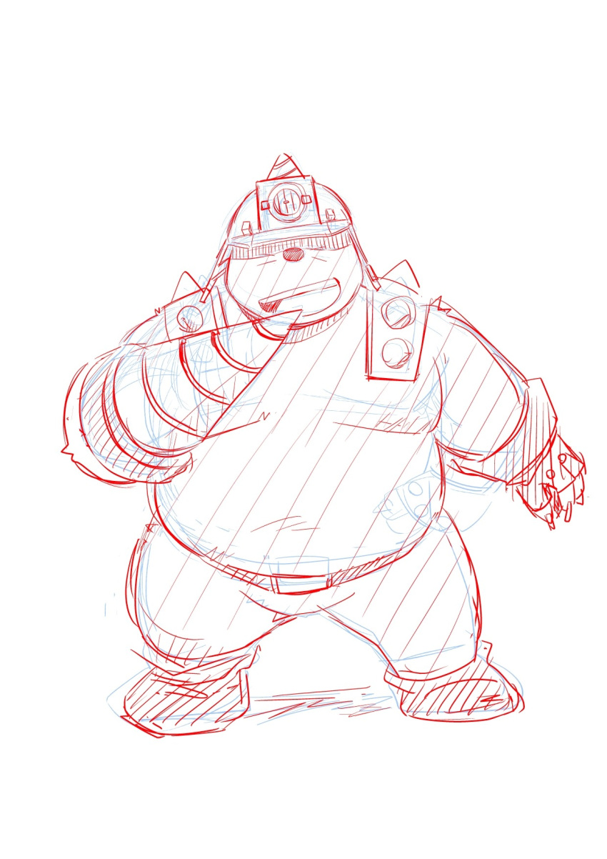 2014 anthro armor belly big_belly biped bottomwear build_tiger clothing eulipotyphlan hard_hat headgear helmet hi_res kemono kumacchi male mammal mole_(animal) moobs overweight overweight_male pants simple_background sketch solo