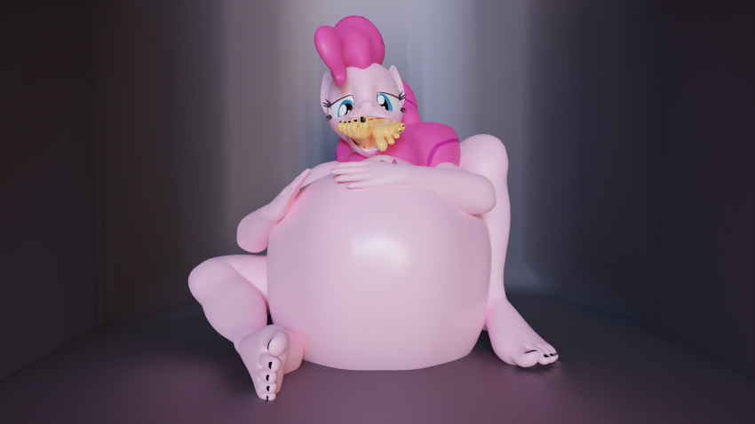 3d_(artwork) 54321awesome animated anthro applejack_(mlp) belly big_(disambiguation) big_belly big_feet blender_(disambiguation) breasts dessert digital_media_(artwork) feet female food friendship_is_magic furry hands hasbro head_first hi_res my_little_pony oral oral_vore pie pinkie pinkie_pie_(mlp) same same_size size toes vore