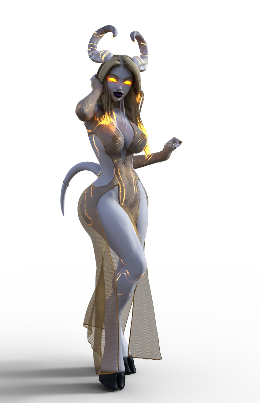 bbdworks blizzard_entertainment clothing draenei female glowing glowing_eyes glowing_markings hi_res hooves horn humanoid lipstick makeup markings solo video_games warcraft yanina(bbdworks)