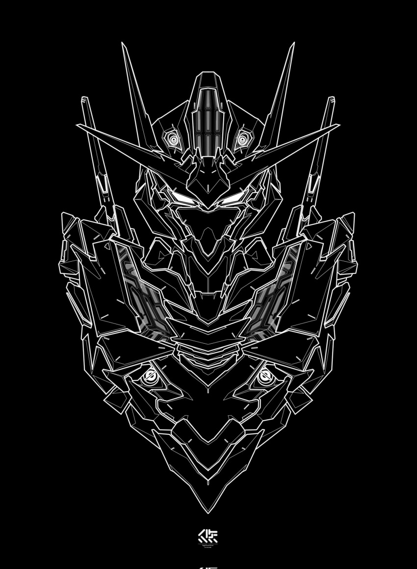 black_background greyscale gundam gundam_aerial gundam_suisei_no_majo highres lineart mecha mobile_suit monochrome negative no_humans portrait science_fiction solo yuu_(yuu2525design)