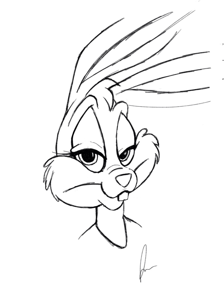 absurd_res babs_bunny bust_portrait digital_drawing_(artwork) digital_media_(artwork) female hi_res lagomorph leporid looking_at_viewer mammal portrait rabbit signature simple_background sketch tiny_toon_adventures toony unknown_artist unknown_artist_signature warner_brothers white_background