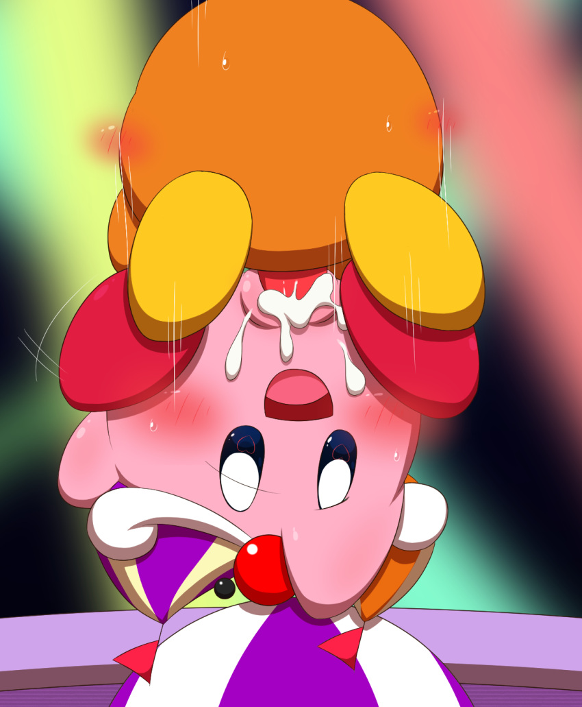 &lt;3 &lt;3_eyes balancing ball blurred_background bodily_fluids brown_body clothing crossgender cum cum_in_pussy cum_inside duo female female_penetrated flag genital_fluids genitals handstand hat headgear headwear hi_res kirby kirby_(series) male male/female male_penetrating male_penetrating_female minami_(artist) nintendo not_furry penetration penis pink_body pussy reverse_piledriver_position sex upside_down video_games waddle_dee waddling_head