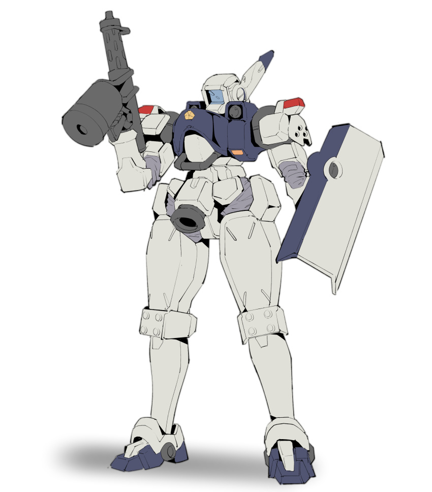 absurdres av-98_ingram crossover fusion gun gundam gundam_wing highres holding holding_gun holding_shield holding_weapon kidou_keisatsu_patlabor leo_(mobile_suit) mecha mobile_suit no_humans science_fiction shadow shield solo weapon white_background zhu_fun