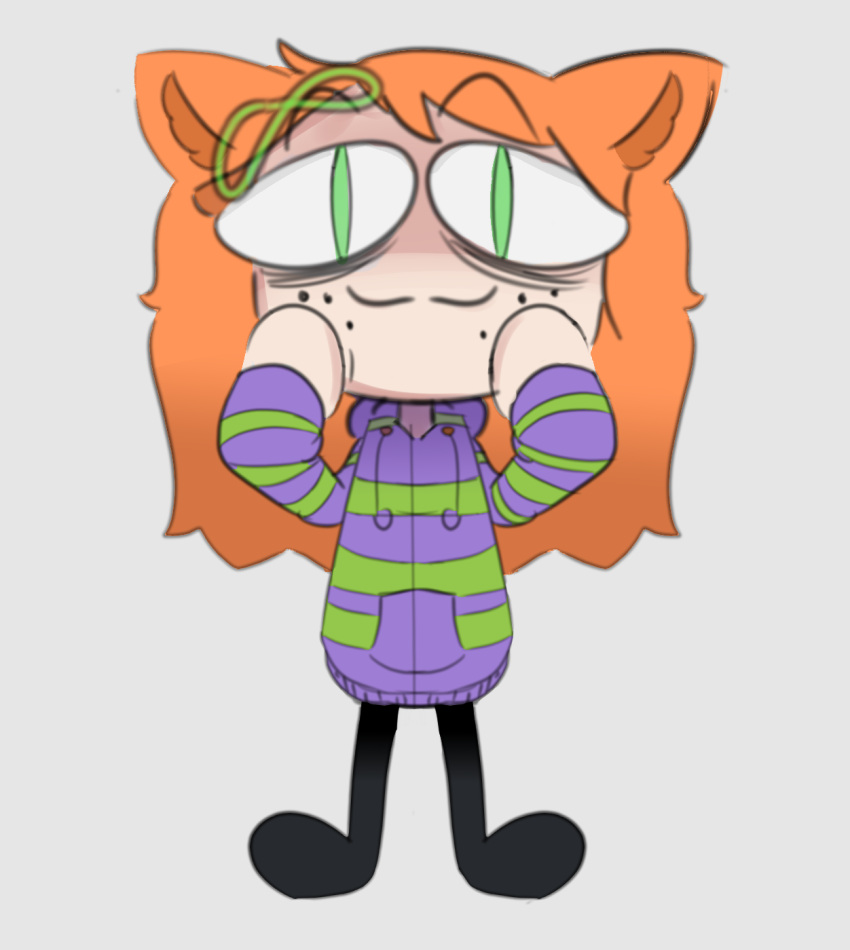 8chan accessory animal_humanoid anthro bottomwear clothing domestic_cat felid felid_humanoid feline feline_humanoid felis female fur green_eyes hair hair_accessory hi_res hoodie humanoid mammal mammal_humanoid neco-arc orange_body orange_fur orange_hair pants solo stinkworm topwear tsukihime type-moon vivian_james