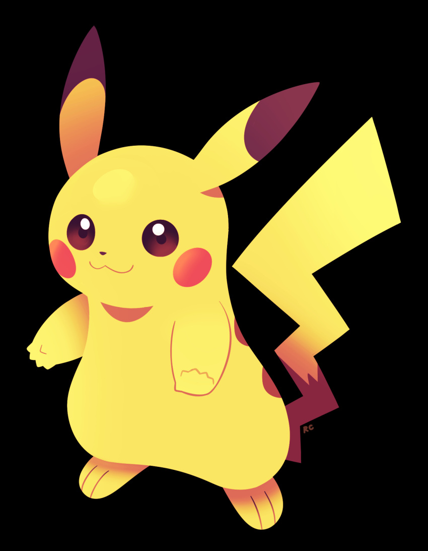 :3 artsy-rc black_background full_body highres looking_at_viewer no_humans pikachu pokemon pokemon_(creature) simple_background smile solo