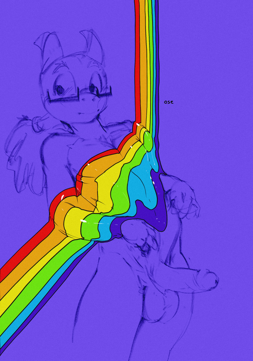 absurd_res anthro balls equid equine erection eyebrows front_view genitals hair hi_res horse humanoid_genitalia humanoid_penis lgbt_pride looking_aside male mammal oselotti partially_colored penis ponytail pride_colors simple_background sketch solo square_glasses