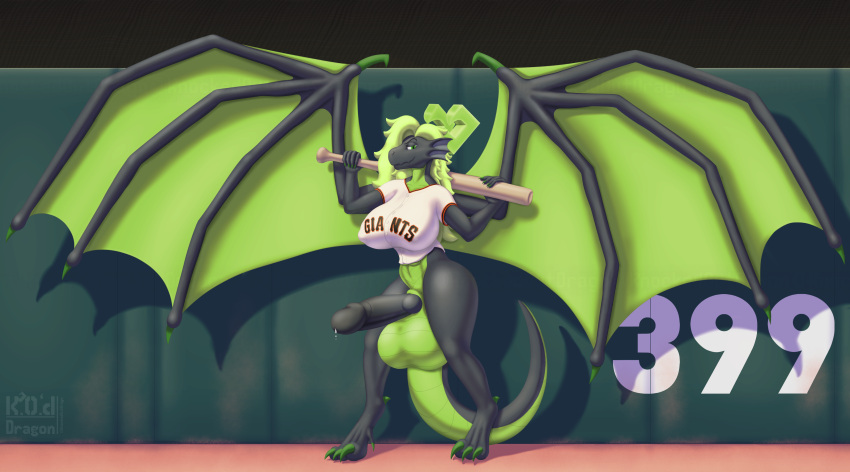 absurd_res anthro athletic athletic_intersex balls baseball_(disambiguation) baseball_bat baseball_uniform bat_(object) big_balls big_breasts big_knot big_penis big_wings black_body black_penis bodily_fluids bottomless bottomless_intersex breasts claws clothed clothed/nude clothing colored_nails cum dragon fluffy fluffy_hair full-length_portrait genital_fluids genitals green_balls green_body green_claws green_eyes green_hair green_horn green_nails green_scales green_wings gynomorph hair hi_res horn huge_balls huge_penis humanoid_genitalia humanoid_penis hybrid_genitalia hybrid_penis hyper hyper_balls hyper_genitalia hyper_penis intersex kaya_(knockedoutdragon) knockedoutdragon knot knotted_humanoid_penis leaking_cum looking_at_viewer membrane_(anatomy) membranous_wings mlb nails non-mammal_breasts nude partially_clothed penis portrait san_francisco_giants scales scalie solo sportswear standing thick_thighs uniform western_dragon wings