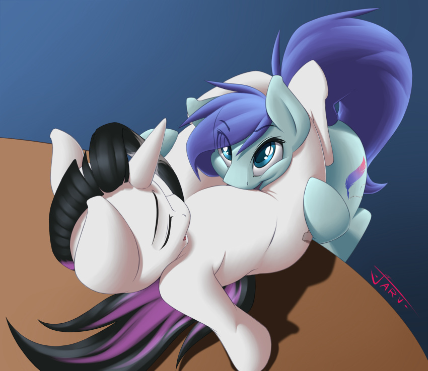 abstract_background black_hair black_tail blue_body blue_eyes cutie_mark deep_throat duo earth_pony equid equine eye_through_hair eyebrow_through_hair eyebrows eyelashes eyes_closed fellatio feral furniture girly hair head_between_legs hi_res holding_butt hooves horn horse indigo_hair indigo_tail jarv_(jarvofbutts) jarvofbutts lying male male/male mammal mohawk multicolored_hair multicolored_tail my_little_pony ohnine on_back on_table open_mouth oral parted_hair parted_mohawk penile pink_hair pink_tail pony sex shaded snout table translucent translucent_hair unicorn white_body