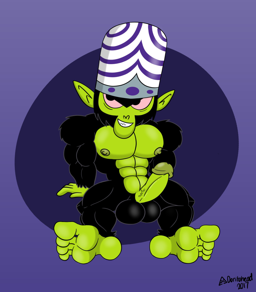 2017 abs absurd_res anthro areola artist_name balls biceps big_balls big_penis black_body black_fur blue_background cartoon_network digital_media_(artwork) doritohead feet fingers fur genitals green_body green_fur haplorhine hi_res male mammal mojo_jojo monkey multicolored_body multicolored_fur muscular muscular_anthro muscular_male nipples nude pecs penis pink_sclera powerpuff_girls primate signature simple_background simple_eyes sitting smile solo teeth toes two_tone_body two_tone_fur vein