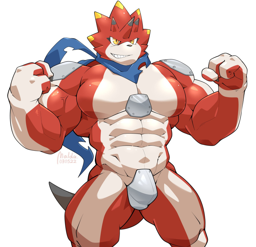 abs absurd_res andromorph anthro bandai_namco betelgammamon biceps bulge digimon hi_res intersex maldu male muscular muscular_anthro muscular_male pecs simple_background solo