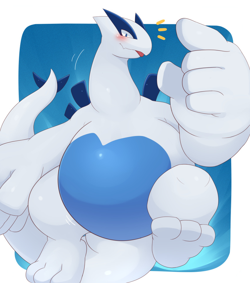 2022 3_toes 5_fingers absurd_res ai_only_dream belly blep blue_belly blue_eyes blue_tail blush emanata feet fingers front_view hi_res legendary_pok&eacute;mon looking_at_viewer lugia multicolored_body nintendo pok&eacute;mon pok&eacute;mon_(species) solo toes tongue tongue_out two_tone_body two_tone_tail video_games